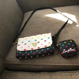 Heart print purse and change purse, ear bud holder, or key holder